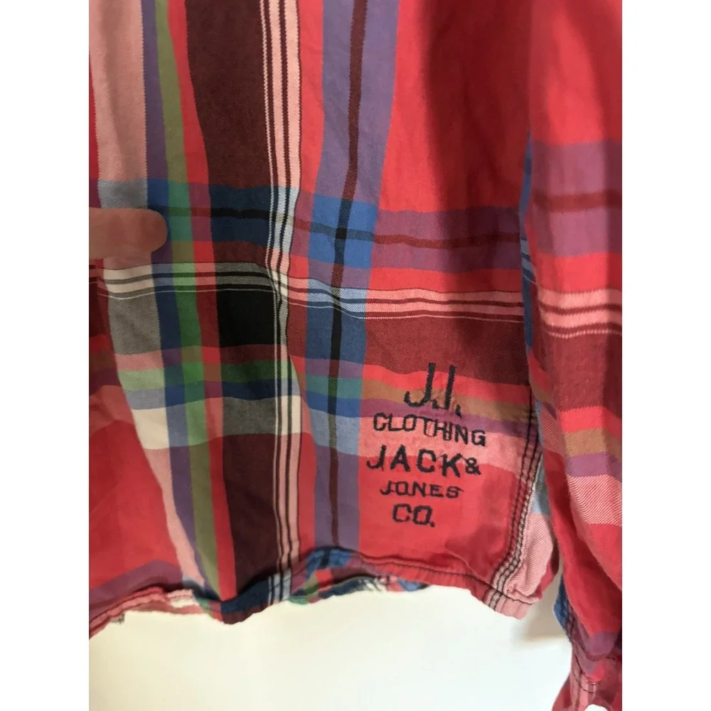 Jack & Jones Boys Detachable Hood Plaid Cotton Shirt Jacket Red Blue Green XL